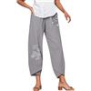 LKRSEEF Pantaloni Donna Estivi Leggeri Larghi Lino Cotone Pinocchietti Curvy Harem Trekking Pantalone alla Turca Eleganti Stile Etnico Comodi e Morbidi Gamba Boho con Elastico in Vita Grigio XXL