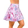 SHEKINI Controllo Addominale Donna Gonna da Nuoto Vita Alta Bikini Gonna da Sportivo Bikini Gonna Corta con Tasca Nascosta(XXL, Foglie Rosa)