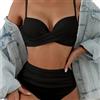 Harssidanzar Set di Bikini da Donna Costume da Bagno a Due Pezzi Costume da Bagno con Spalline Regolabili KL410EU,Nero,M
