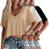 Geyoga Confezione da 3 T-Shirt Oversize da Donna, Top Corti Estivi a Maniche Corte, Scollo a V, Orlo Irregolare, Larghe e Corte(M,Kaki, Bianco, Nero)