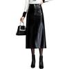 Lazutom Gonna da Donna a Vita Alta in Pelle PU Gonna Midi a Tubino a Matita con Spacco Frontale per Abiti da Ufficio Autunno Inverno, Nero , S