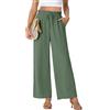 PrinStory Pantaloni a Gamba Larga per Donna, Pantaloni Palazzo Leggeri, a Vita Alta, Pantaloni Estivi Casual e Diretti, Verde chiaro, M