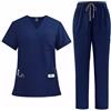 Meichoon Set di uniformi mediche da donna, con scollo a V, maniche corte, pantaloni a gamba dritta, 8 tasche, elastico con coulisse, traspirante, DK77
