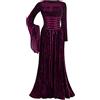 Katpost Abito lungo da donna, in velluto, a maniche lunghe, lunghezza fino al pavimento, vestito elegante da elfico, vino, XXXXL