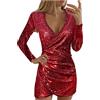 Nuqqichongtian Tubino Donna Nero Corto Eleganti Vestito Elegante Vestitino Lunghe Sexy Maniche Stellato Maniches-Lunghes Capodanno Vestiti