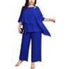 Hanna Nikole - Elegante completo da sera per donna, taglia grande, set da 2 pezzi, abito da cocktail, per feste, pantaloni festivi, camicia in georgette a due pezzi e pantaloni a vita alta, Blu reale