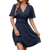 heekpek Abito Estivo Donna Scollo V Vestito Elegante | Vestiti Estivi Corti Manica Corta Casual, Leggero Mini Abiti Vita Alta Linea A, Vestitino Mare da Spiaggia Festa Matrimonio