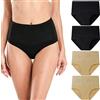 wirarpa Mutande Slip Donna Mutande in Cotone Culotte Vita Alta Cotone Contenitive Pantaloncini Shapewear Dimagrante Pacco da 4 Nero, Beige Taglia XS
