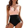 UMIPUBO Costume da Bagno Intero Donna Sexy Collo a V Ruching Push Up con Spalline Spaghetti Regolabili Croce Indietro Tracolla con Anello O-Ring Spiaggia Estate Beachwear(Rosa,S)