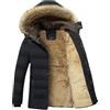 Generic Piumino invernale da uomo con cappuccio in pelliccia pesante parcheggiato piumino imbottito termico comodo cappotto in pile spesso con cappuccio staccabile morbido comfort giacca in pile da uomo