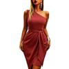 RWGSNB Abito Midi Monospalla Donna Abito Festa Aderent Senza Manich con Cintura in Vita Abito Estivo Cocktail con Drappeggio Irregolar Outfit Sera Sexy per Donna Bordeaux L