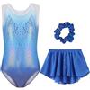 Happy Cherry Body Ginnastica Artistica Bambina Senza Maniche Ragazze Leotards da Danza Classica con Gonna e Fascia per Capelli Costume Balletto Pattinaggio Colore Blu 11-12 Anni
