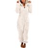 Foweknow Kuschel Pigiama da donna, tuta invernale da donna, in pile, tuta intera in peluche, con cappuccio, beige., S