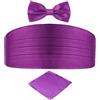 DonDon set di 3 pezzi da uomo, contenente fascia da smoking, papillon e fazzoletto da taschino, tutti dello stesso colore per occasioni festive - viola