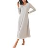 Ekouaer Camicia da Notte Manica Lunga Donna Camice da Notte in Cotone Lungo da Notte Invernale Pigiama Comodo Ampio Tinta Unita Abbigliamentoda Casa Grigio Chiaro XL