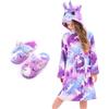 Piefry - Accappatoio con cappuccio a tema unicorno per ragazze - Morbido, con pantofole, ideale come regalo per bambine, 5-6 Years