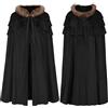 Generisch Mantello per Halloween, unisex, con cappuccio, medievale, gotico, vintage, poncho invernale, caldo, con cappuccio, lungo, cardigan, antivento, giacca invernale per cosplay, Nero , Taglia