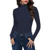 Cuptacc Maglia a maniche lunghe da donna, basic, a collo alto, a costine, tinta unita, slim fit, elasticizzata, morbida e confortevole, per casa, tempo libero
