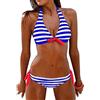 Tuopuda Costumi da Bagno Donna Bikini Due Pezzi Push Up Imbottito Righe Halter Top Reggiseno con Slip Costume Mare Coordinati Sexy Spiaggia Regolabile Brasiliana Bikini Set Estivi Beachwear, Blu, M