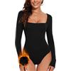 WOWENY Body da donna a maniche lunghe con colletto alto, scollo angolare, termico, in pile, maglietta invernale, a maniche lunghe
