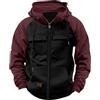 Generic Felpe con cappuccio da uomo UK con zip intera, giacca militare cargo multi tasche maniche a contrasto collo alto moda termica calda alla moda tuta con cappuccio abiti