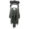 Xinqiao Berretto da uomo vichingo con barba finta, lavorato a mano, cappello divertente con corna, cappello a cilindro