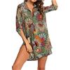 TBSCWYF Abito da Spiaggia Copricostume Donna Mare Bikini Cover up Maniche 3/4 Elegante Casual Costume da Bagno Camicetta Scollo a V