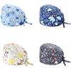 LIAOPUFUS 4 Pezzi Cappello Scrub Turbante Elastico Annodato Berretto Stampati Colorati Cappello in Cotone Unisex con Fascia Sudore e Bottone