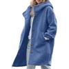 Generisch Cappotto di lana da donna lungo con bottoni, cappotto invernale foderato in peluche, tinta unita, antivento, giacca termica alla moda, per il tempo libero, classico trench, Blu, L