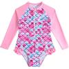 WYTbaby Costume da bagno UV a manica lunga per bambina, a pezzo unico, maglietta UV, costume da bagno estivo per ragazze dai 3 agli 8 anni, Rosa, 7-8 Anni