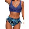 Joligiao Sexy Costume da Bagno da Donna Push Up Imbottito Reggiseno Bikini Set Due Pezzi String Thong Triangolo Vita Alta Donne Scollo a V Spiaggia Estate(Blu Navy,S)