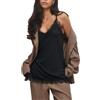 Qtinghua Top da donna in raso pizzo patchwork scollo a V lunga fluida cinghia spaghetti canotta estiva per uscire, Nero , S