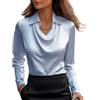 SHINROAD Camicia casual da donna, vestibilità larga, colletto in raso, camicetta a pelo lungo con leggera, per abbigliamento quotidiano, stile a pendolo versatile, tessuto morbido unico, Blu, m