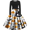 VPQILH Nuovo Abito Halloween Donna con Zucca Fantasma Stampa, Elegante Vita Alta Vestito Gotico Donna Vita Alta Vestiti Medievali con Coulisse Abiti Manica Lunga A-Line Vestiti per Halloween Costume Feste