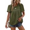 CMTOP Camicia Donna Estiva Manica Corta Elegante Girocollo Blusa Boho Pizzo Maglietta Casual Loose Tinta Unita Tunica Shirt Top (Verde, L)
