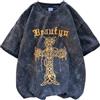 SHINsuke Maglietta gotica da uomo Y2K Grunge Cross Graphic Tees Dark Academia Punk Estetica Emo Alt Manica corta Baggy Top Shirt Estate