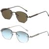 frissin Occhiali da sole poligonali senza montatura uomo donna protezione UV400 lenti irregolari aste in metallo occhiali da sole di lusso da donna Sunnies Outdoor Street Travel Party Holiday, Bronzo