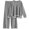 CMTOP Tuta Donna Completo Elegante 2 Pezzi Casual Tute da Ginnastica Tailleur Girocollo Maglia a Maniche Lunghe e Pantaloni a Gamba Larga Autunnale Invernale Completi Per La Casa