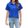 Stamain Camicia Maniche Corte Donna Blu Reale Estive Ufficio Eleganti Camicette e Bluse Donna Classica Comoda, 2XL