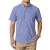 HISDERN Camicia Uomo Quadri a Manica Corta Cotone Bottoni Camicia Estiva Scozzese Uomo con Tasche Regular Fit Blu M