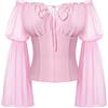 SCARLET DARKNESS Camicia da donna rinascimentale a maniche lunghe, scollo a spalla, bluse contadine con scollo a spalla, scollatura a fiocco, magliette da fata, rosa chiaro, XXL