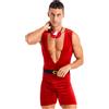 inhzoy Intimo Sexy Hot Body da Uomo Costume Travestito Cosplay da Natalizio Natalizi Natale Rosso Leotard Bodysuit da Festa di Natale con Cintura Costume da Babbo Natale Rosso XL