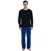 GLOBAL Pigiama Uomo Flanella Cotone Lungo Pigiami Pezzi Girocollo Invernale Abbigliamento da Notte Traspirante Confortevole e Caldo Blu Nero a Scacchi L