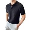 Generic Polo da uomo in seta ghiacciata ricamata traforata geometrica a maniche corte con colletto rialzato traspirante, Nero, XL