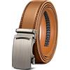 KEMISANT Cintura Uomo, Cintura Pelle Uomo Cricchetto Automatica Fibbia 35mm,Trim Regolabile per Adattars(Marrone arancio-130cm/38-44vita regolabile)