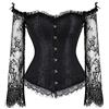 WLFFW Bustino Corsetto Gotico Corpetto in Pizzo Donna Maniche Lunghe (EU(30-32) XS, Nero)