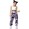 LOLANTA 2 Pezzi Ragazze Hip Hop Street Dance Solo Set, Crop Tank Top + Pantaloni Jogger mimetici, Viola, 11-12 anni, 160