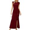 Missufe Abito da sera da donna Maxi, a maniche a ala, con ruches, scollatura, sirena, bodycon, da matrimonio, festivo, Bordeaux, S