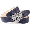 Anthoni Crown Cintura da donna in pelle blu scuro, larghezza 4 cm, design intrecciato doppio colore, chiusura automatica argentata, regolabile, accessorio elegante firma, Blu scuro, 110 cm