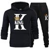 Agiyenna Coppia Felpa con Cappuccio Set Uomo Donna Due Pezzi Tuta per Il Tempo Libero King Queen Pullover con Tasche Felpa con Cappuccio + Pantaloni Tuta da 2 Pezzi